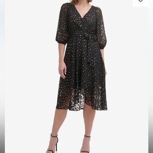 DKNY Balloon Sleeve V-Neck Wrap Dress